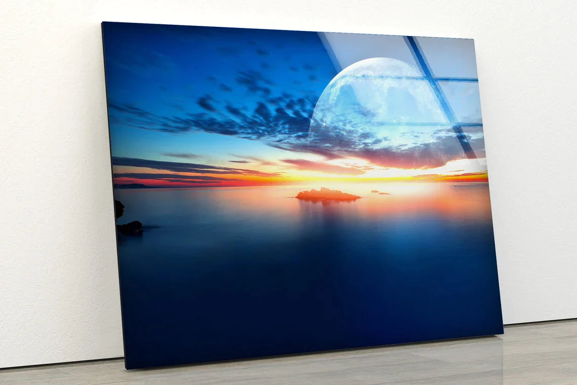 Moon & Sunset Sea View UV Direct Aluminum Print Australian Made Quality