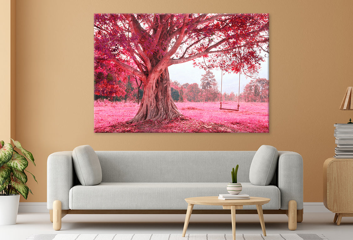 Swing on Tree in Pink Forest  Wall Art Decor 100% Australian Made