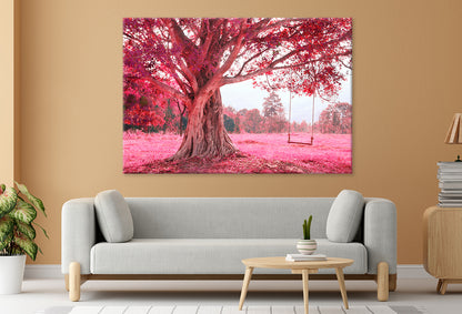 Swing on Tree in Pink Forest  Wall Art Decor 100% Australian Made