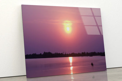 Scenery Of Along the Lake Has an Orange Sky & Sunset Acrylic Glass Print Tempered Glass Wall Art 100% Made in Australia Ready to Hang