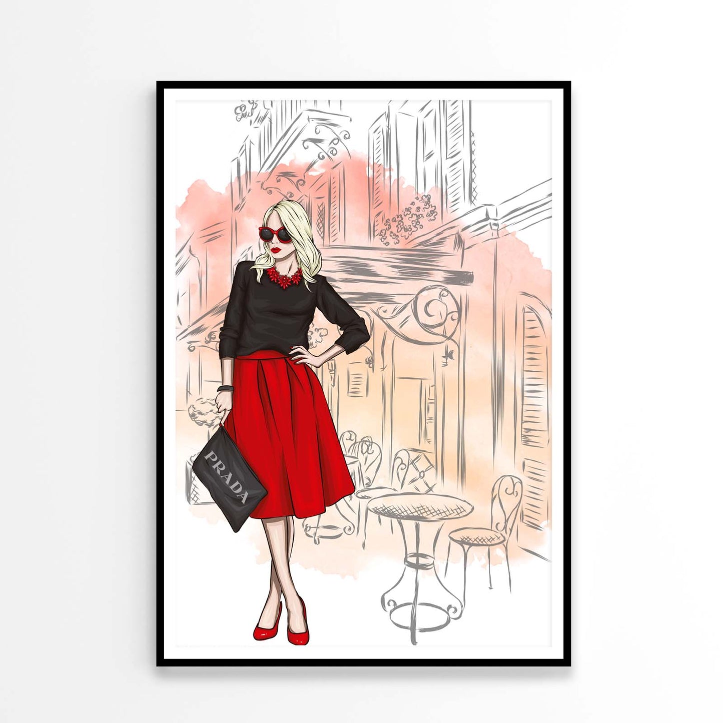 Red Shaded Fashion Store with Lady Design Home Decor Premium Quality Poster Print Choose Your Sizes