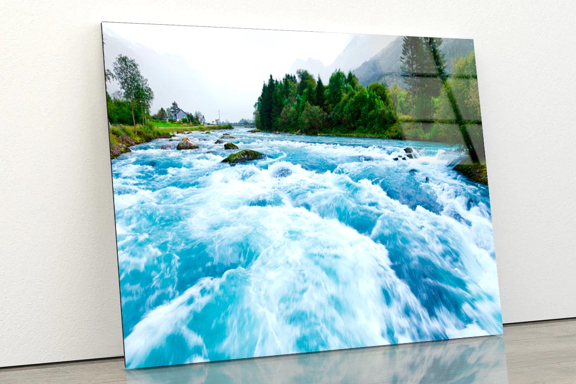 Milky Blue Glacial Water of Briksdal River in Norway Acrylic Glass Print Tempered Glass Wall Art 100% Made in Australia Ready to Hang