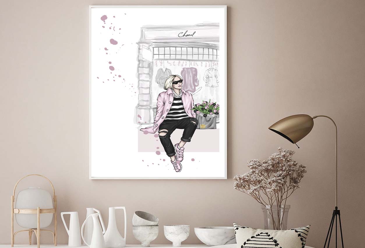 Fashion Girl with Bag Fashion Store Art Design Home Decor Premium Quality Poster Print Choose Your Sizes