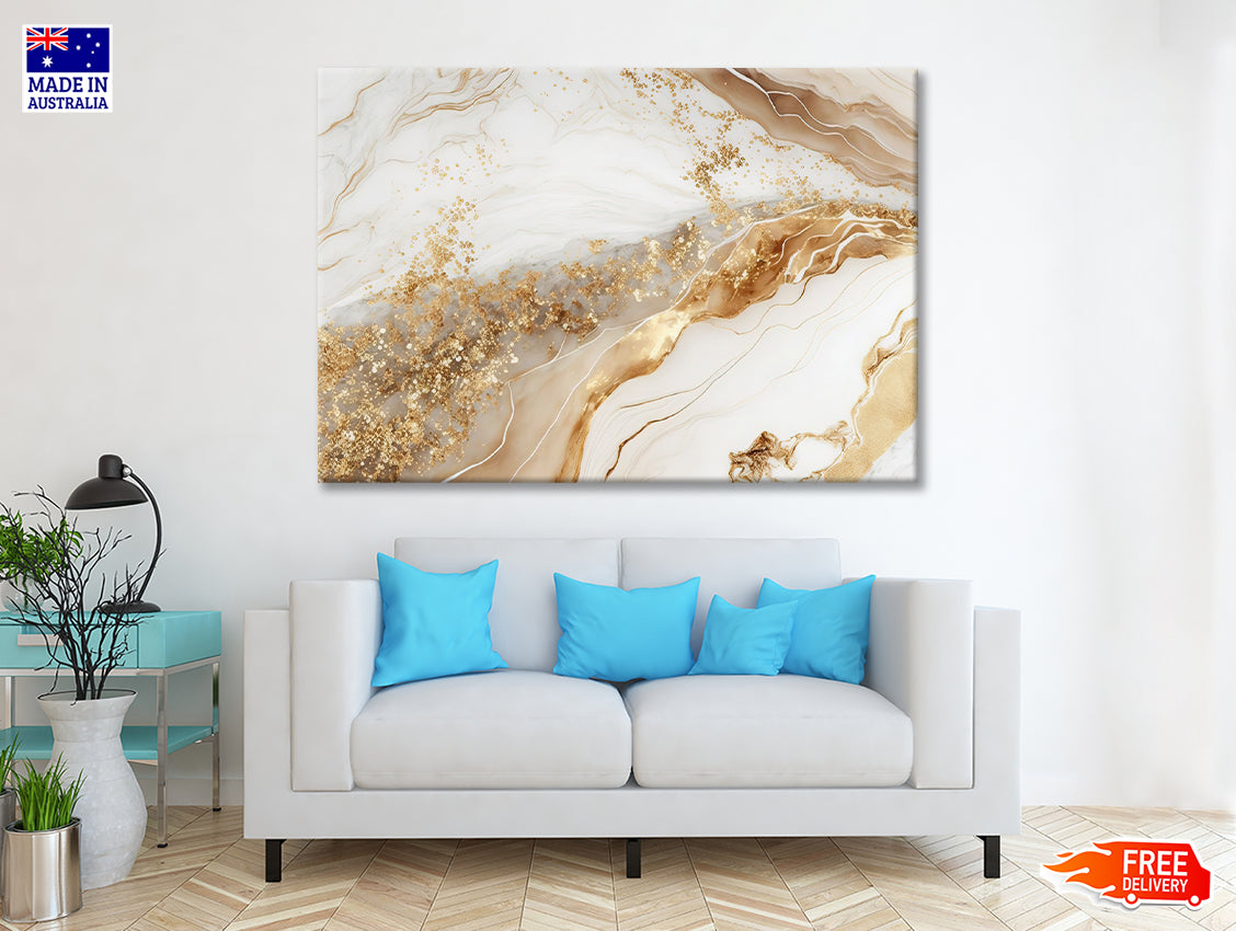 Natural White and Gold Marble Texture Print 100% Australian Made