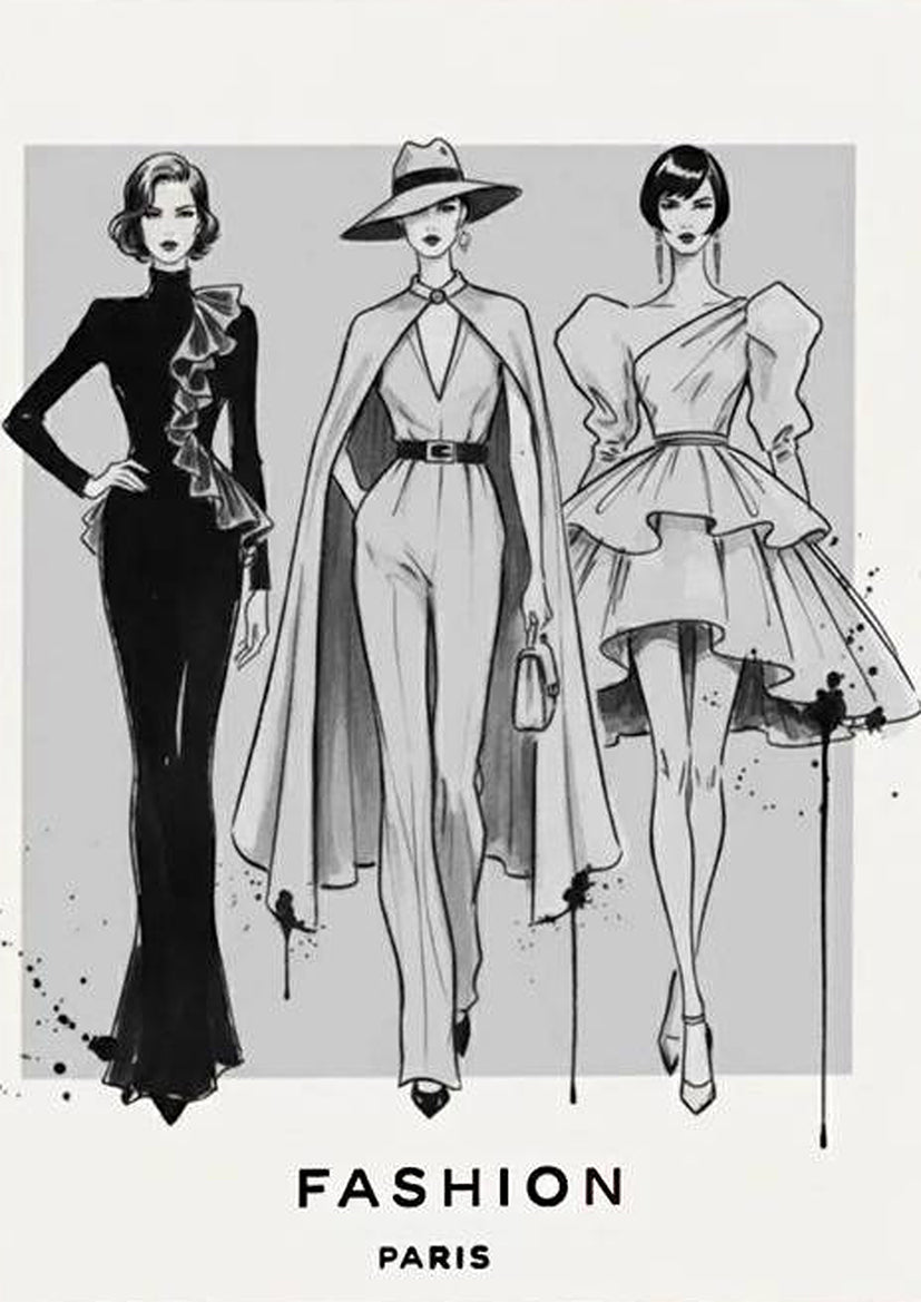 Black and White Elegant Fashion Sketch Fashion Home Decor Premium Quality Poster Print Choose Your Sizes