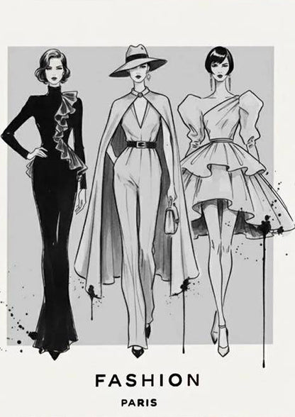 Black and White Elegant Fashion Sketch Fashion Home Decor Premium Quality Poster Print Choose Your Sizes