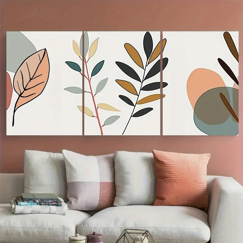 3pcs Earthy Green Brown Leaf Design Metal Print Ready to Hang Art