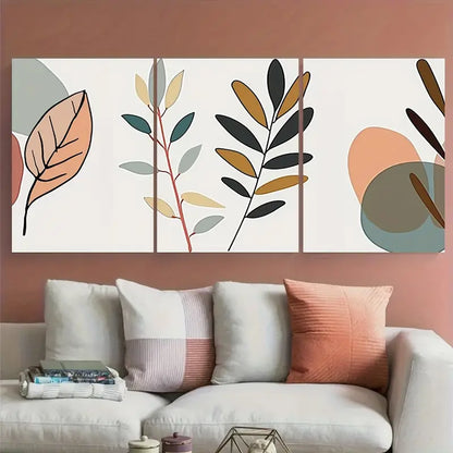 3pcs Earthy Green Brown Leaf Design Metal Print Ready to Hang Art