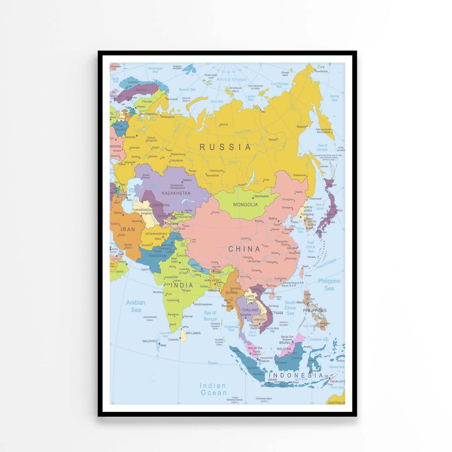 Asia Highly Detailed Map Home Decor Premium Quality Poster Print Choose Your Sizes