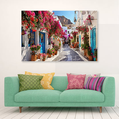 Street with Buildings and Flowers Acrylic Glass Print Tempered Glass Wall Art 100% Made in Australia Ready to Hang