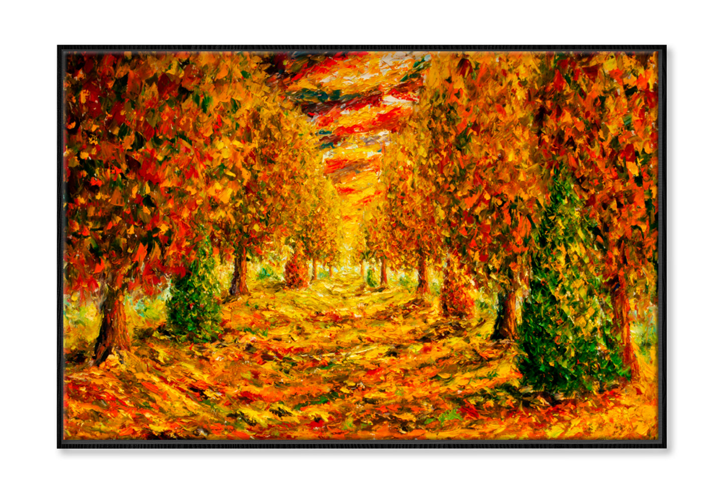 Colorful Yellow Orange Red Autumn Oil Painting Wall Art Limited Edition High Quality Print Canvas Box Framed Black