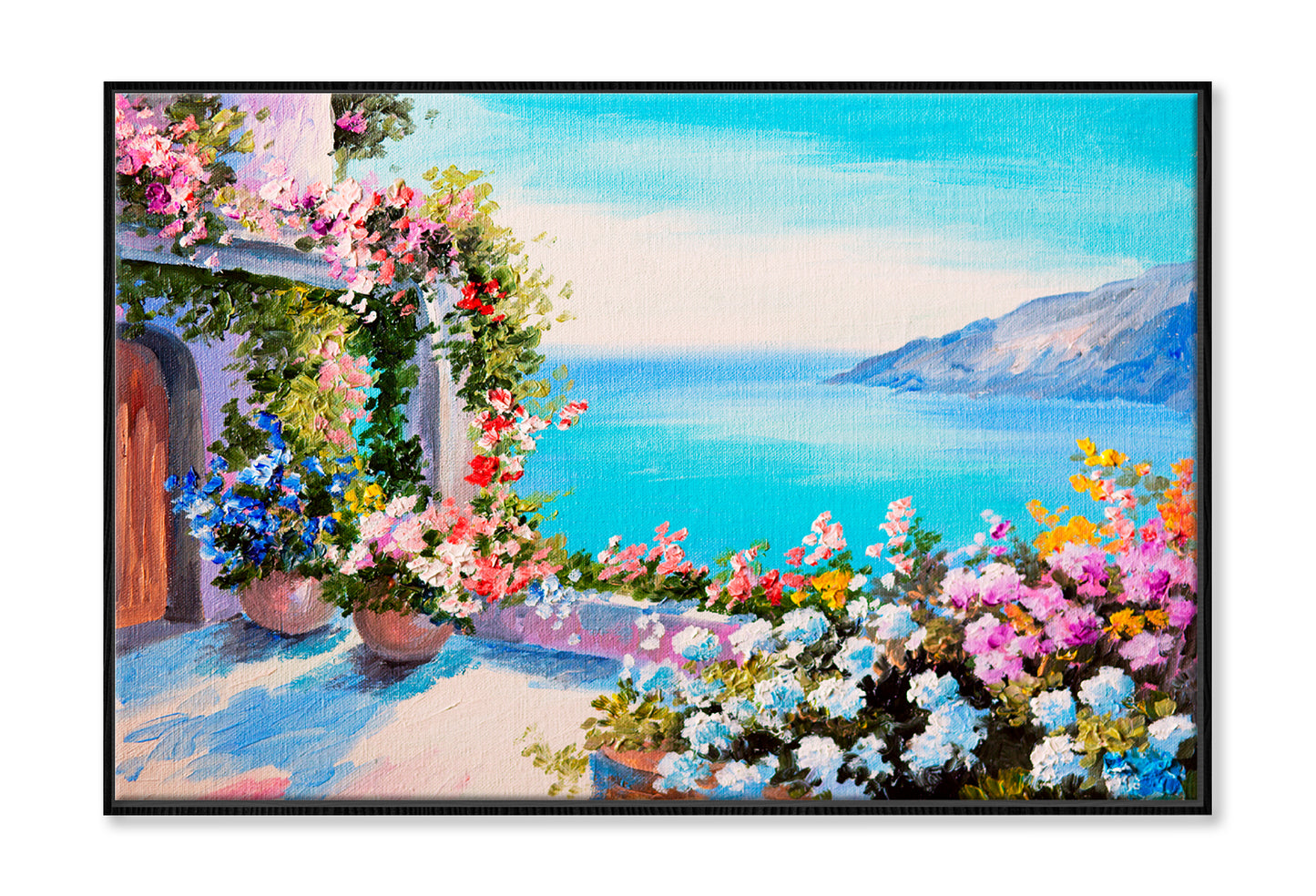 House Near The Sea Oil Painting Wall Art Limited Edition High Quality Print Canvas Box Framed Black