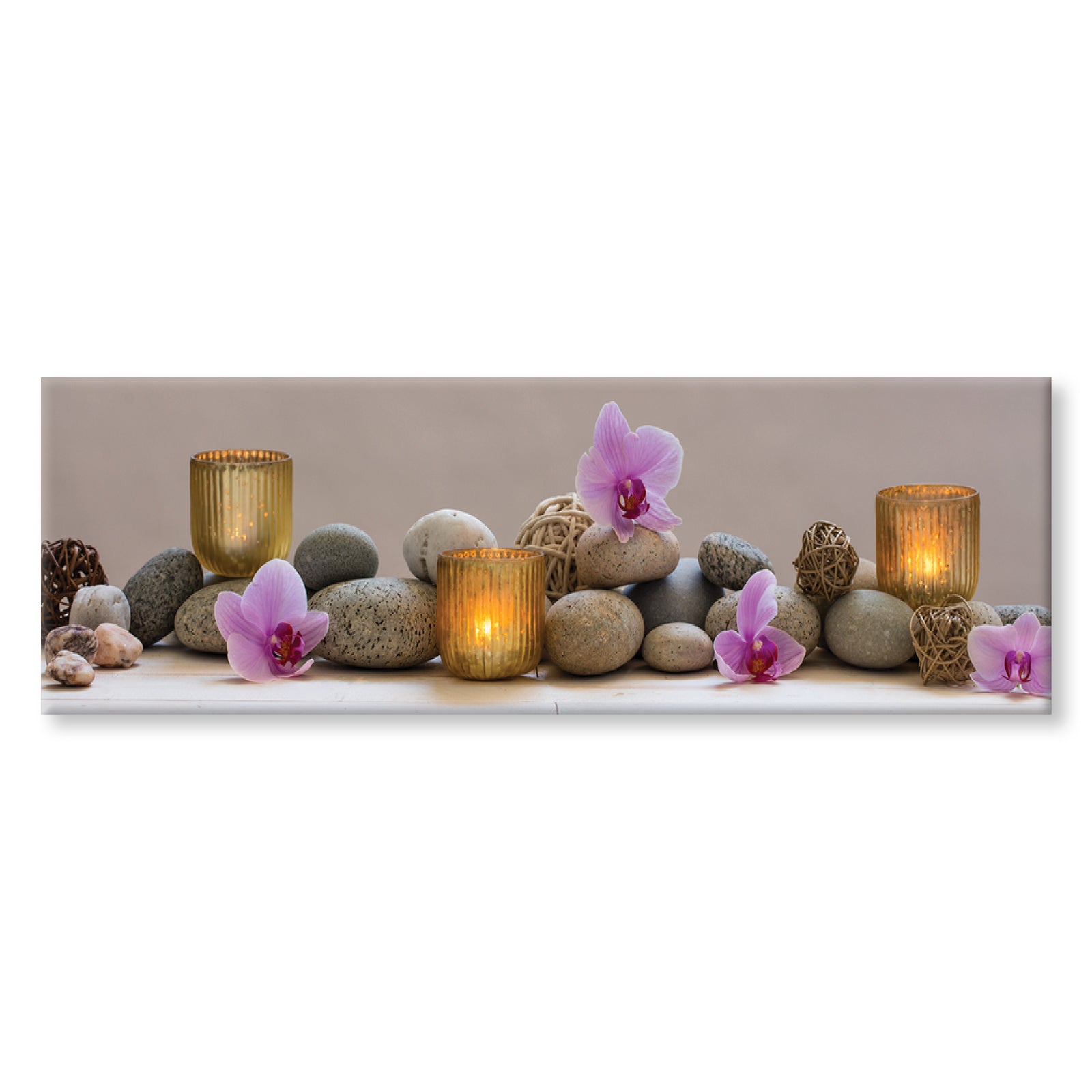 Panoramic Canvas Stones, Flowers & Candles High Quality 100% Australian made wall Canvas Print ready to hang
