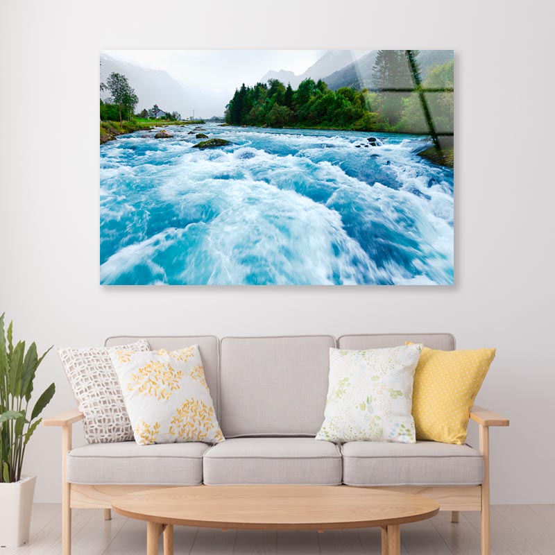 Milky Blue Glacial Water of Briksdal River in Norway Acrylic Glass Print Tempered Glass Wall Art 100% Made in Australia Ready to Hang