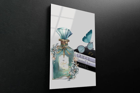 Ocean Blue Perfume with Butterfly 3D Design Acrylic Glass Print Tempered Glass Wall Art 100% Made in Australia Ready to Hang