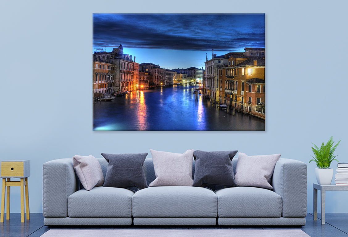 Night Canal in Venice with Lights  Wall Art Decor 100% Australian Made