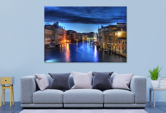 Night Canal in Venice with Lights  Wall Art Decor 100% Australian Made