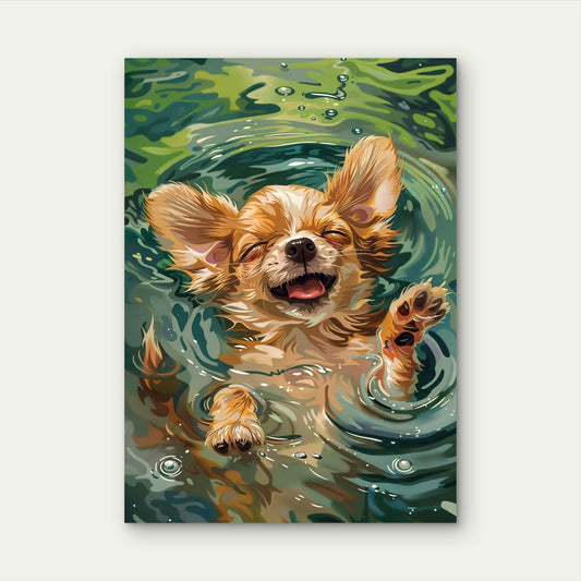 Happy Chihuahua Puppy Swimming 60x90cm Metal Print Ready to Hang