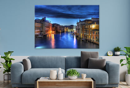 Night Canal in Venice with Lights  Wall Art Decor 100% Australian Made