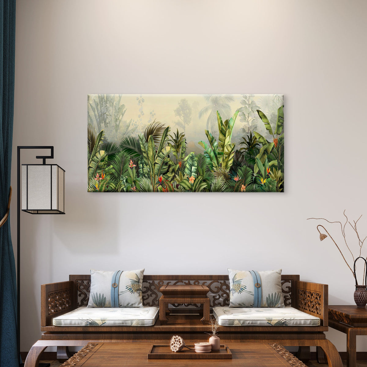 Botanical Tropical Jungle Leaves Wall Art Canvas Office Home Room Framed 120x60cm