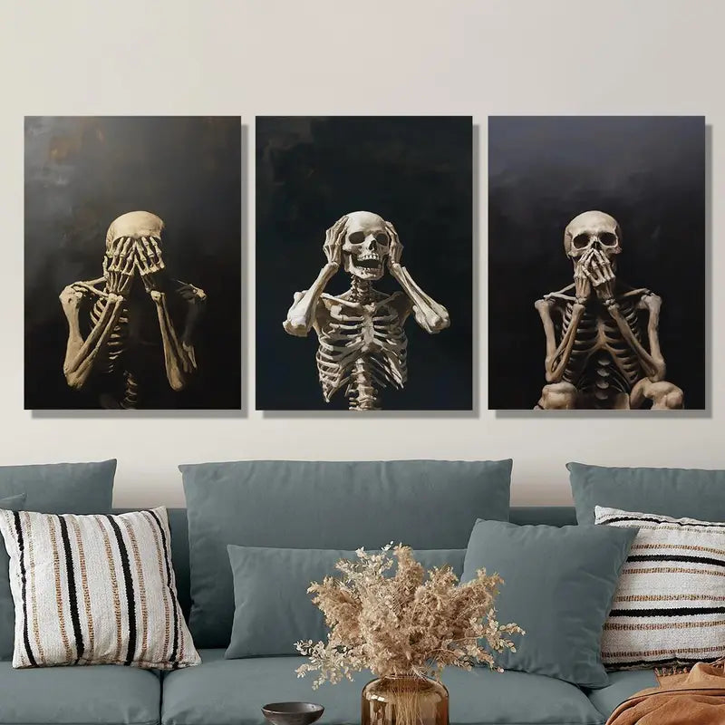 3pcs Creative Skull Modeling Shyness Metal Print Ready to Hang Art