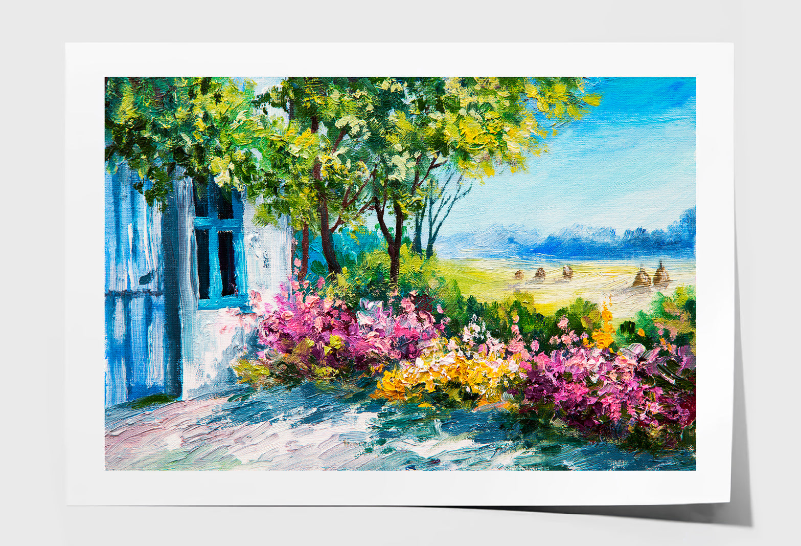 Garden Near The House & Colorful flowers Oil Painting Wall Art Limited Edition High Quality Print Unframed Roll Canvas None