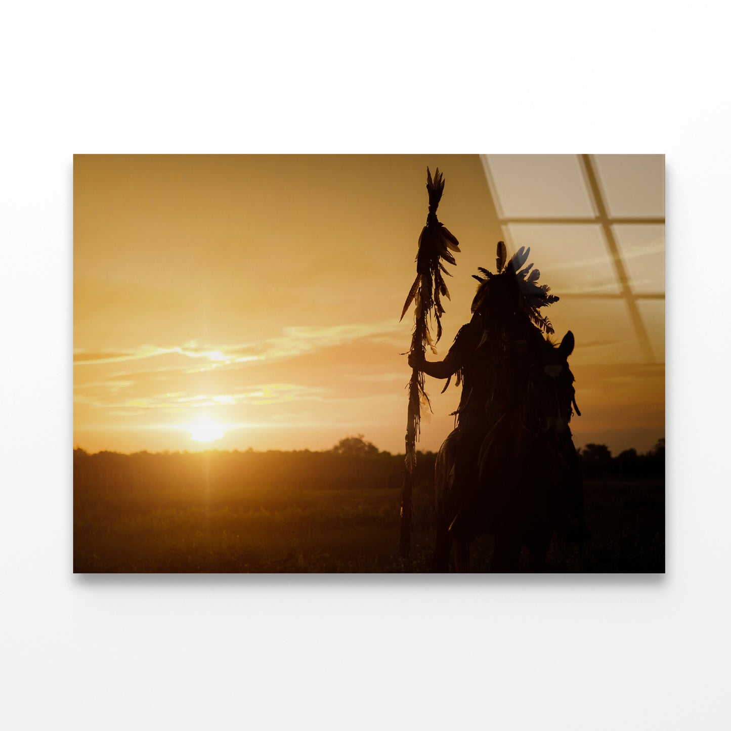 American Indian Tribe with Sunset Acrylic Glass Print Tempered Glass Wall Art 100% Made in Australia Ready to Hang