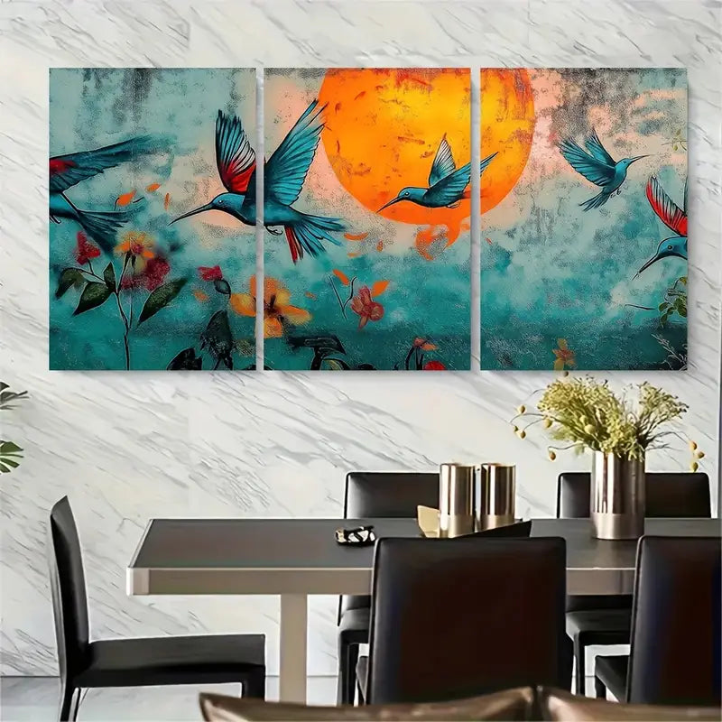 3pcs Vibrant Sunset & Graffiti Design Metal Print Ready to Hang Art