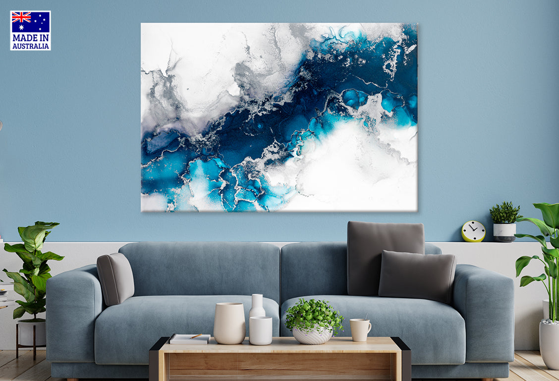 Blue Shaded Marble Ink Abstract Wall Art Wall Art Decor 100% Australian Made