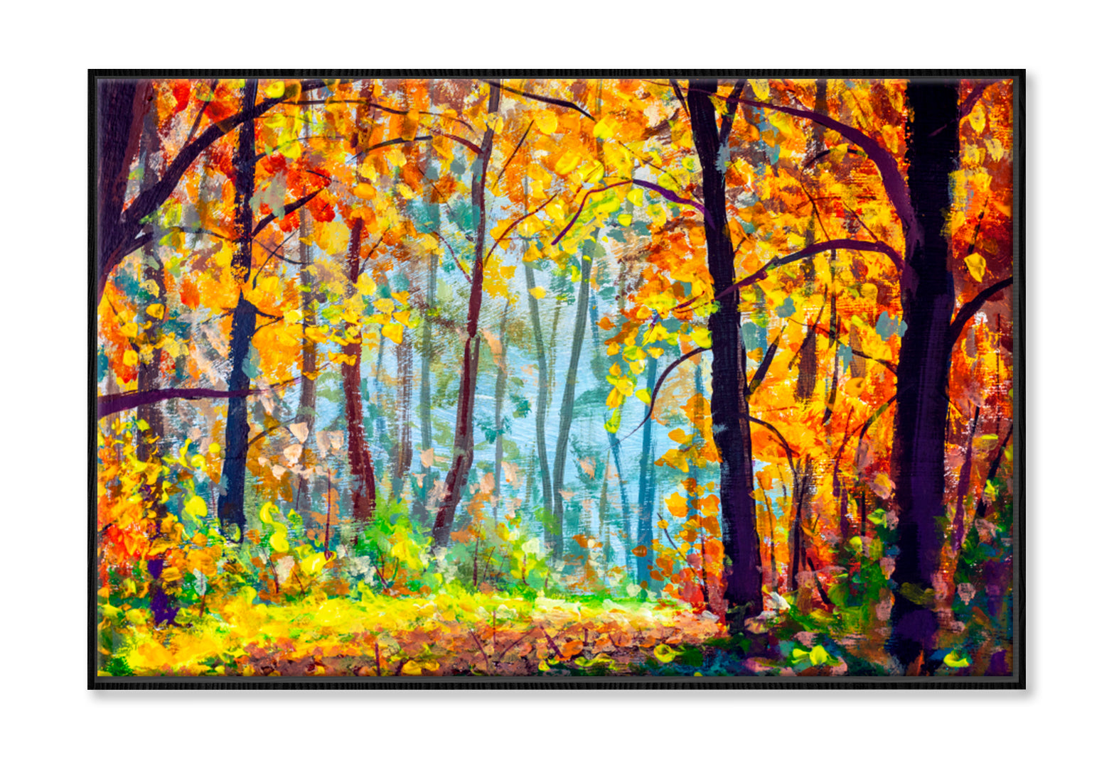 Autumn Forest Oil Painting Wall Art Limited Edition High Quality Print Canvas Box Framed Black