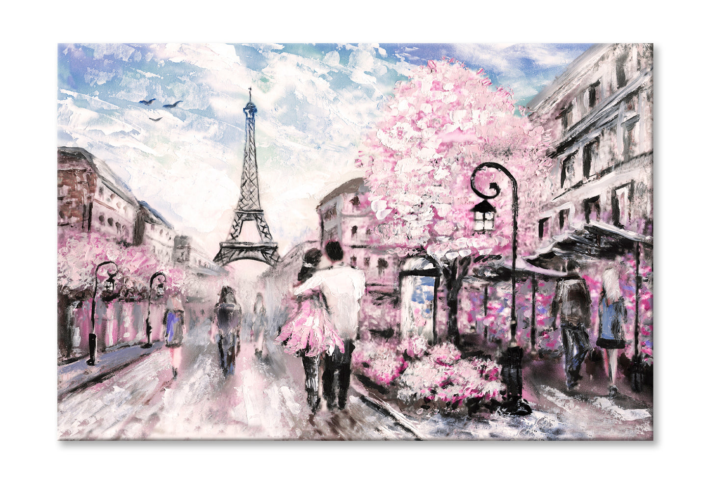 Street View Of Paris With Eiffel Tower Oil Painting Wall Art Limited Edition High Quality Print Stretched Canvas None