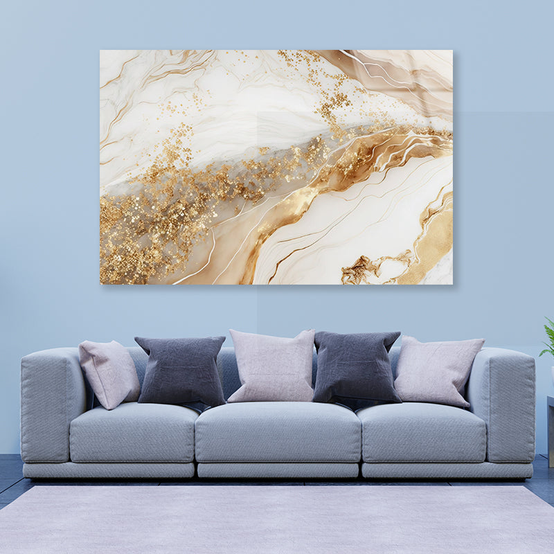 Natural White and Gold Marble Texture Acrylic Glass Print Tempered Glass Wall Art 100% Made in Australia Ready to Hang