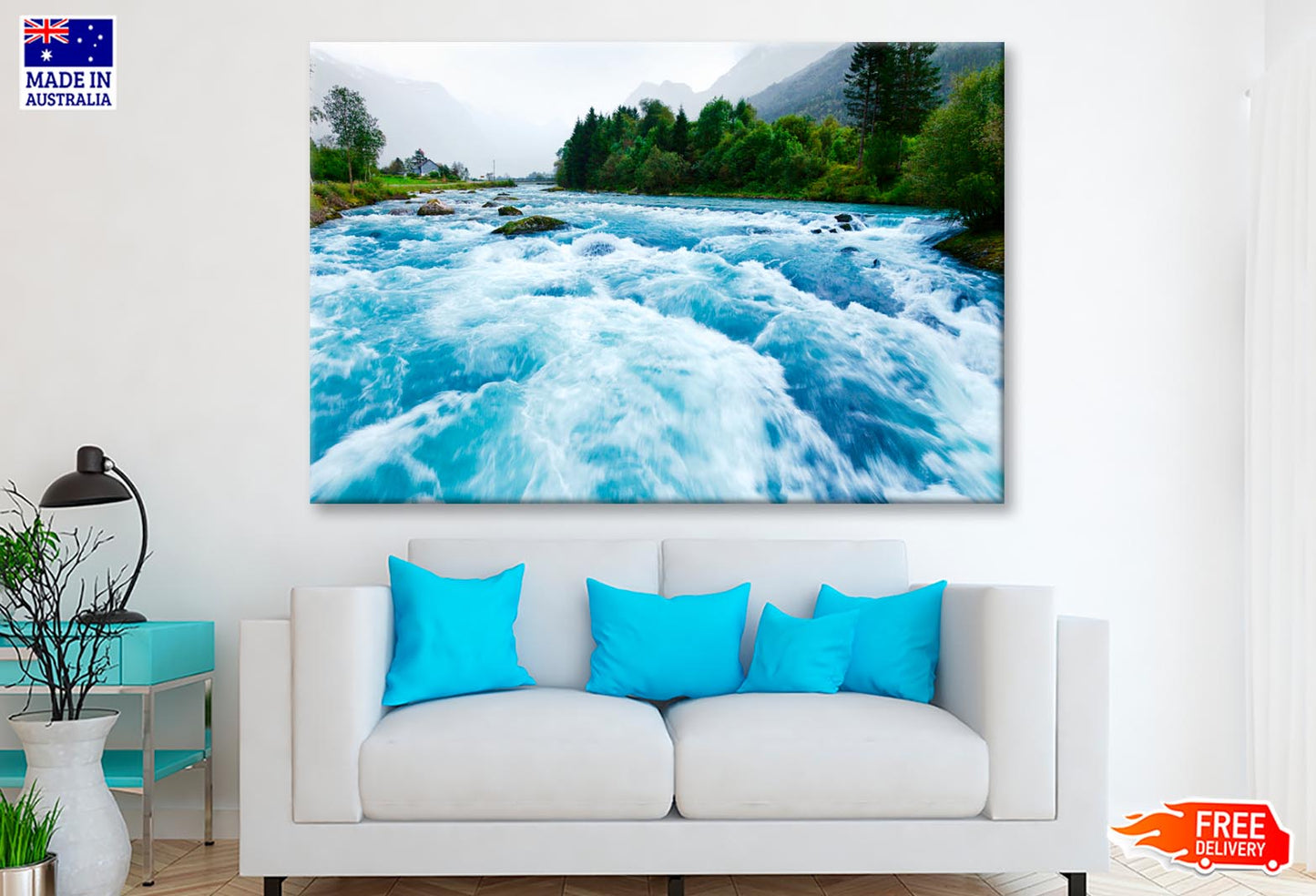 Milky Blue Glacial Water of Briksdal River in Norway  Wall Art Decor 100% Australian Made