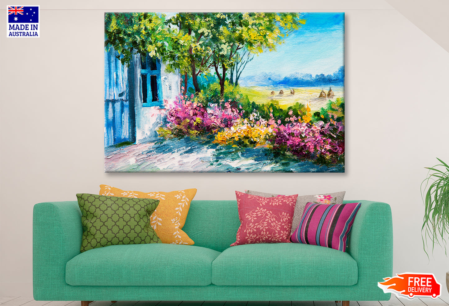 Garden Near The House & Colorful flowers Oil Painting Wall Art Limited Edition High Quality Print