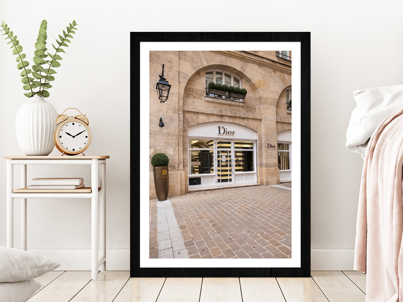 Fashion Store Building View Photograph Glass Framed Wall Art, Ready to Hang Quality Print With White Border Black