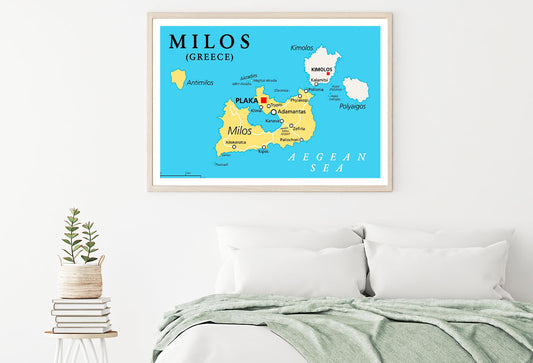 Milos, Island of Greece, Political Map Home Decor Premium Quality Poster Print Choose Your Sizes