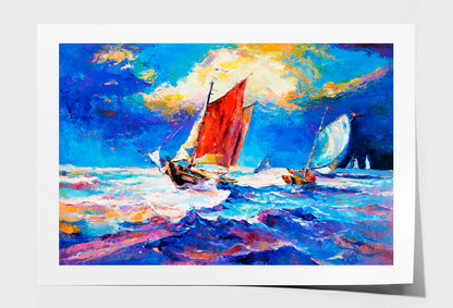 Ocean and Boats Oil Painting Wall Art Limited Edition High Quality Print Unframed Roll Canvas None