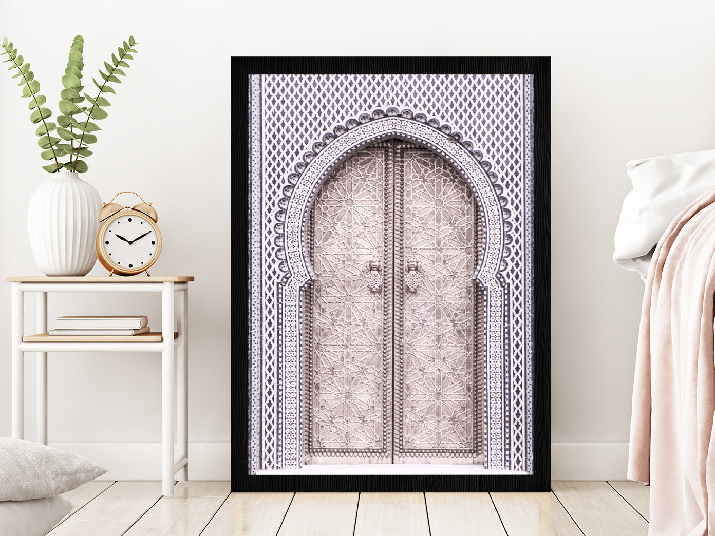 Moroccon Door View Photograph Glass Framed Wall Art, Ready to Hang Quality Print Without White Border Black