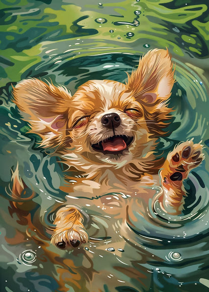 Happy Chihuahua Puppy Swimming 60x90cm Metal Print Ready to Hang