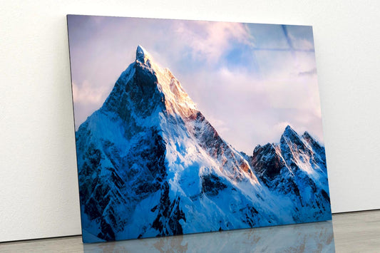 View Of Beautiful Snowy Masherbrum  Acrylic Glass Print Tempered Glass Wall Art 100% Made in Australia Ready to Hang