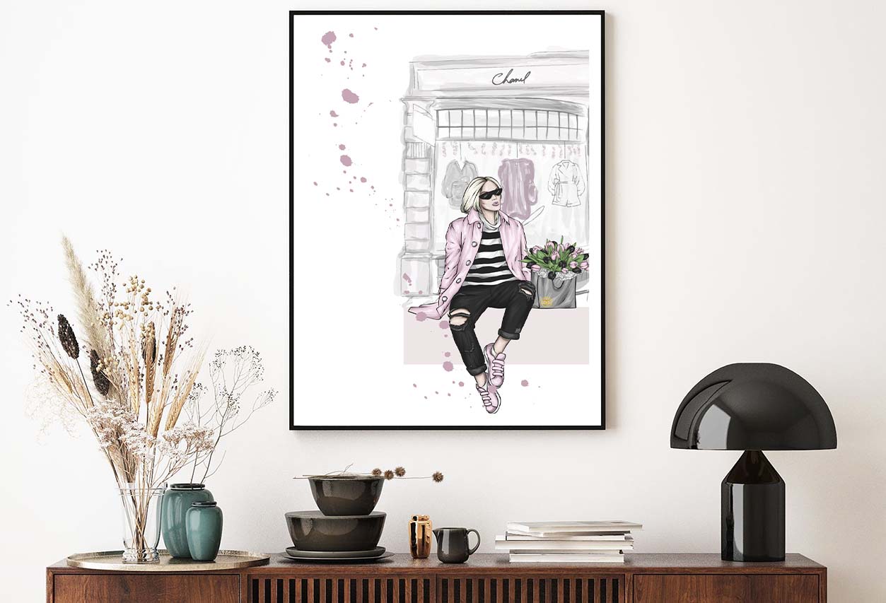 Fashion Girl with Bag Fashion Store Art Design Home Decor Premium Quality Poster Print Choose Your Sizes