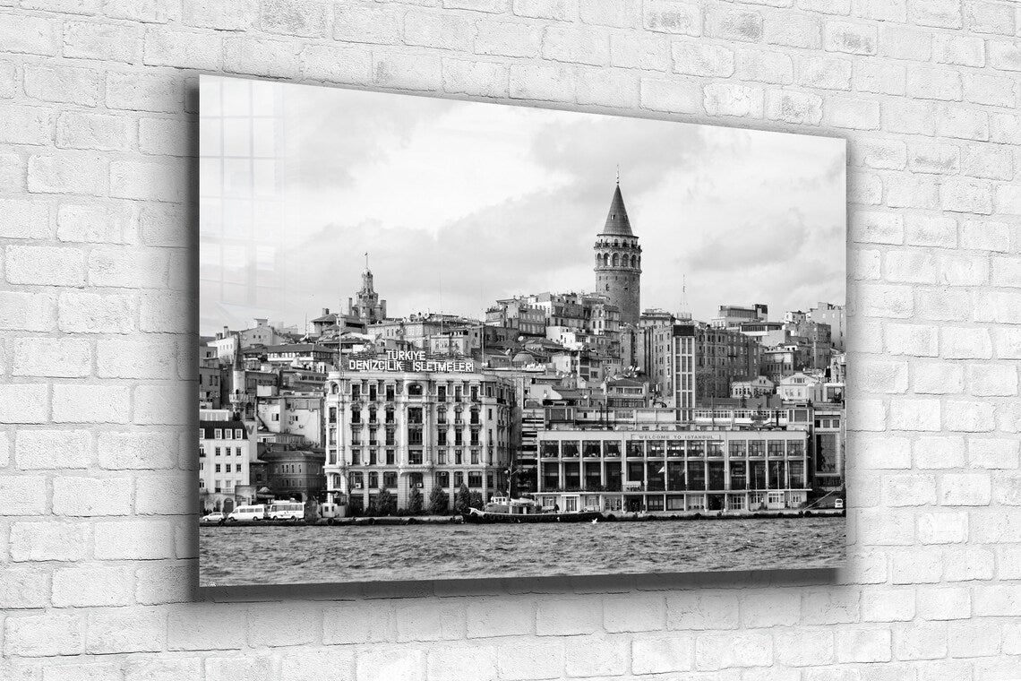 Galata Bridge B&W View UV Direct Aluminum Print Australian Made Quality