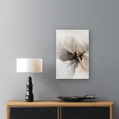 Neutral Brown Beige Fluid Ink Flower Swirl 40x60cm Metal Print Ready to Hang