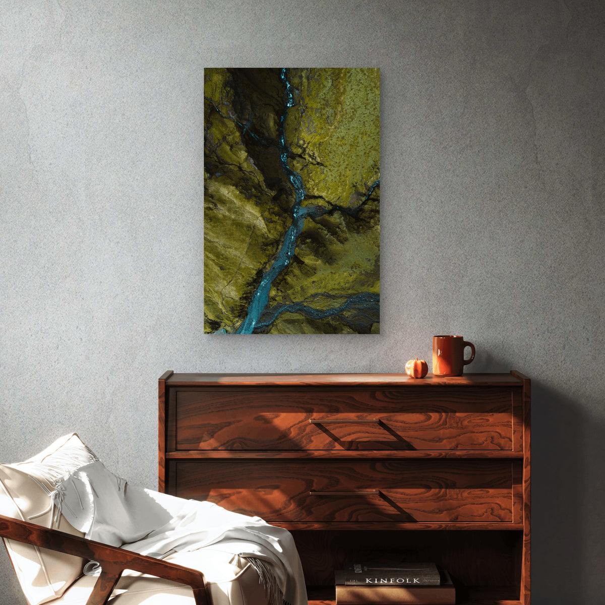 Aerial View Winding River Green Hills in Iceland 40x60cm Metal Print Ready to Hang