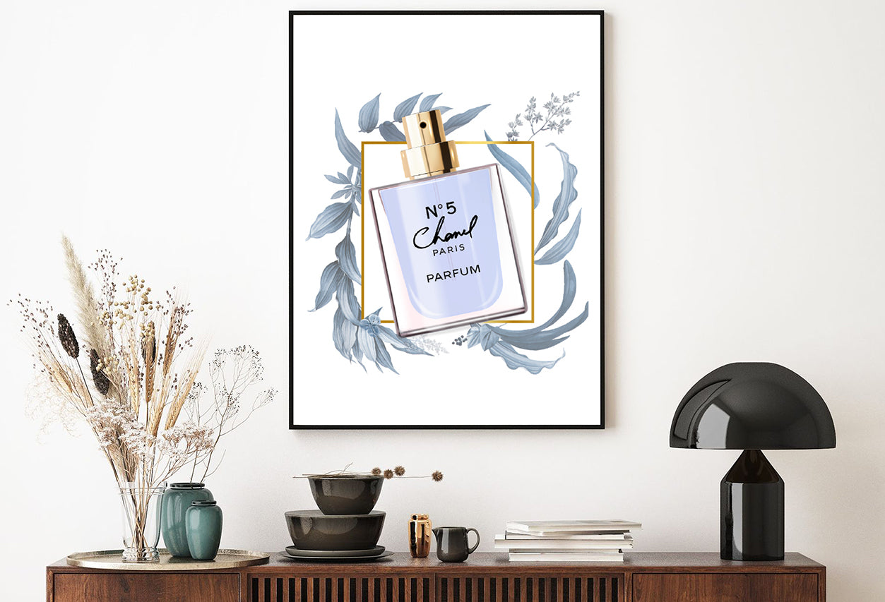 Grey Leaves & Perfume Bottle Home Decor Premium Quality Poster Print Choose Your Sizes