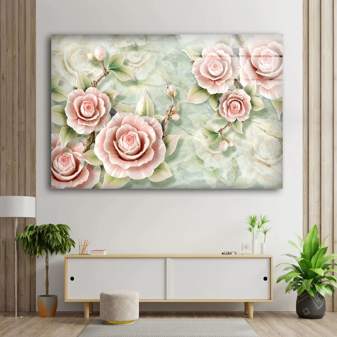 Pink Flowers 3D Marble UV Direct Aluminum Print Australian Made Quality