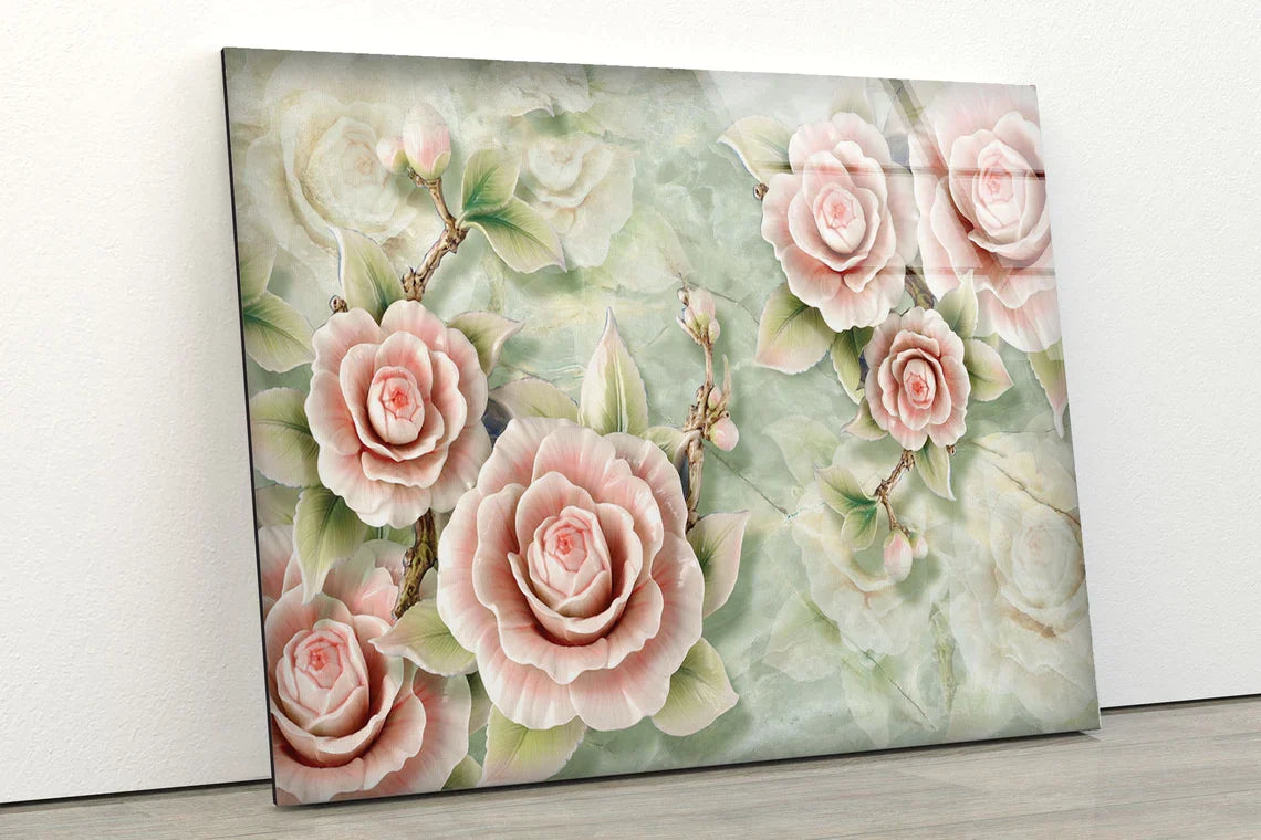 Pink Flowers 3D Marble UV Direct Aluminum Print Australian Made Quality