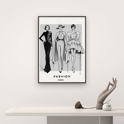 Black and White Elegant Fashion Sketch Fashion Home Decor Premium Quality Poster Print Choose Your Sizes