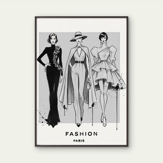 Black and White Elegant Fashion Sketch Fashion Home Decor Premium Quality Poster Print Choose Your Sizes