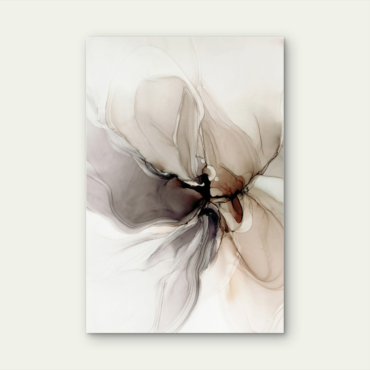 Neutral Brown Beige Fluid Ink Flower Swirl 60x90cm Metal Print Ready to Hang